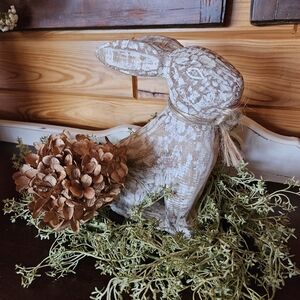 Rustic Wood Brown and Cream Rabbit Figurine For Easter